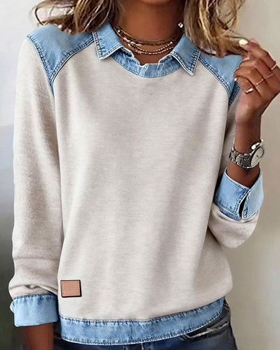 Erynelle™ | Bluza z Denimowym Kołnierzem w Stylu Casual