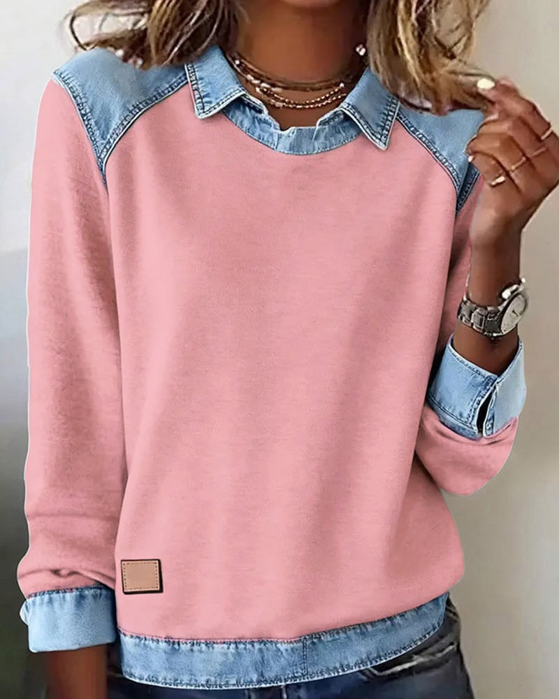 Erynelle™ | Bluza z Denimowym Kołnierzem w Stylu Casual