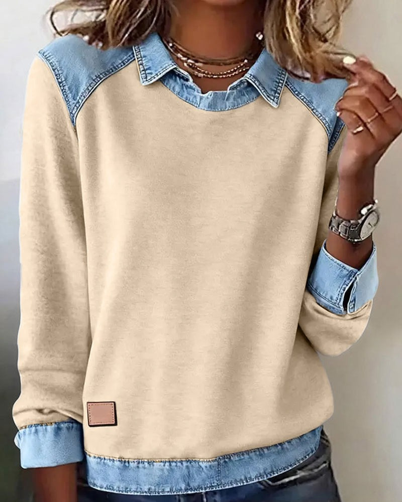 Erynelle™ | Bluza z Denimowym Kołnierzem w Stylu Casual