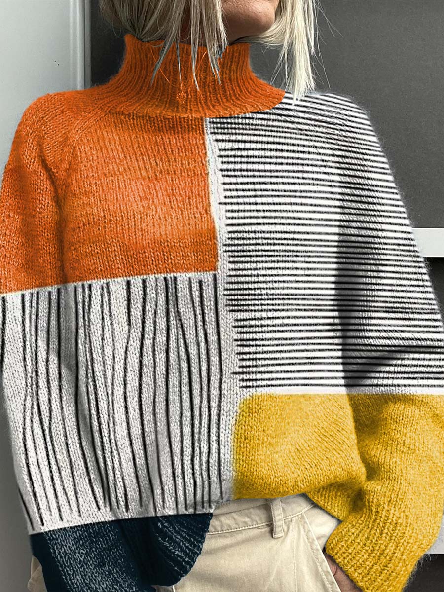 Bogna™ | Sweter z Geometrycznym Kontrastem