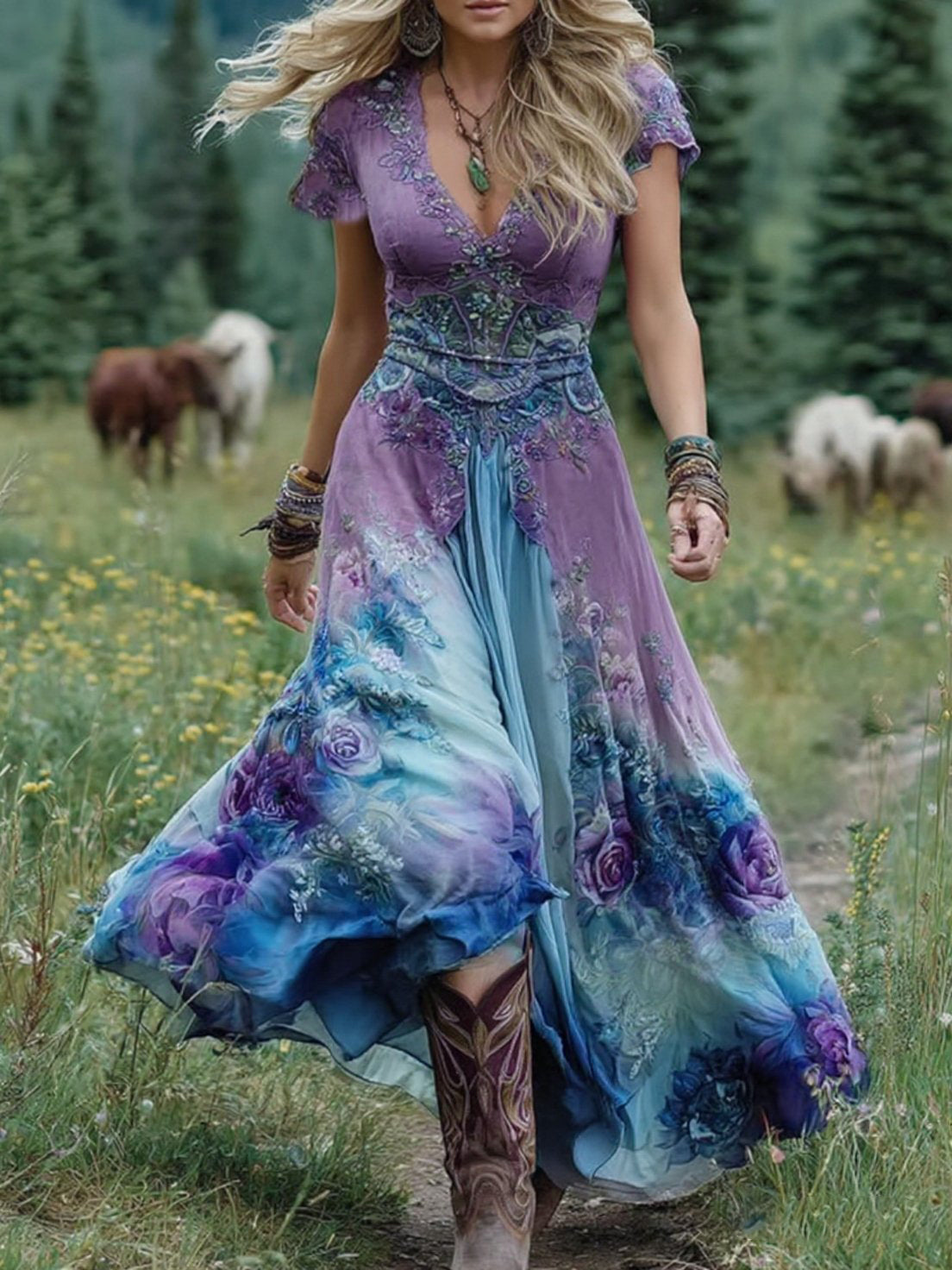 Kwiatkowski – Elegancka Suknia Maxi w Kwiatowych Odcieniach