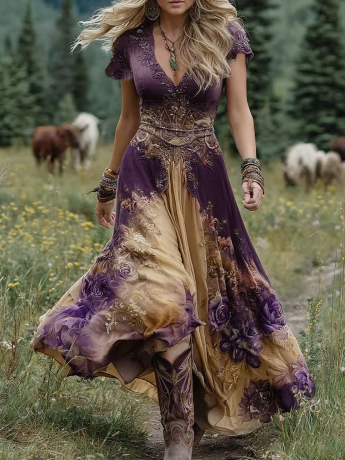 Kwiatkowski – Elegancka Suknia Maxi w Kwiatowych Odcieniach