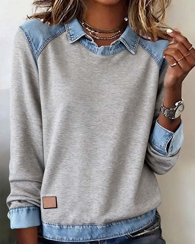 Erynelle™ | Bluza z Denimowym Kołnierzem w Stylu Casual