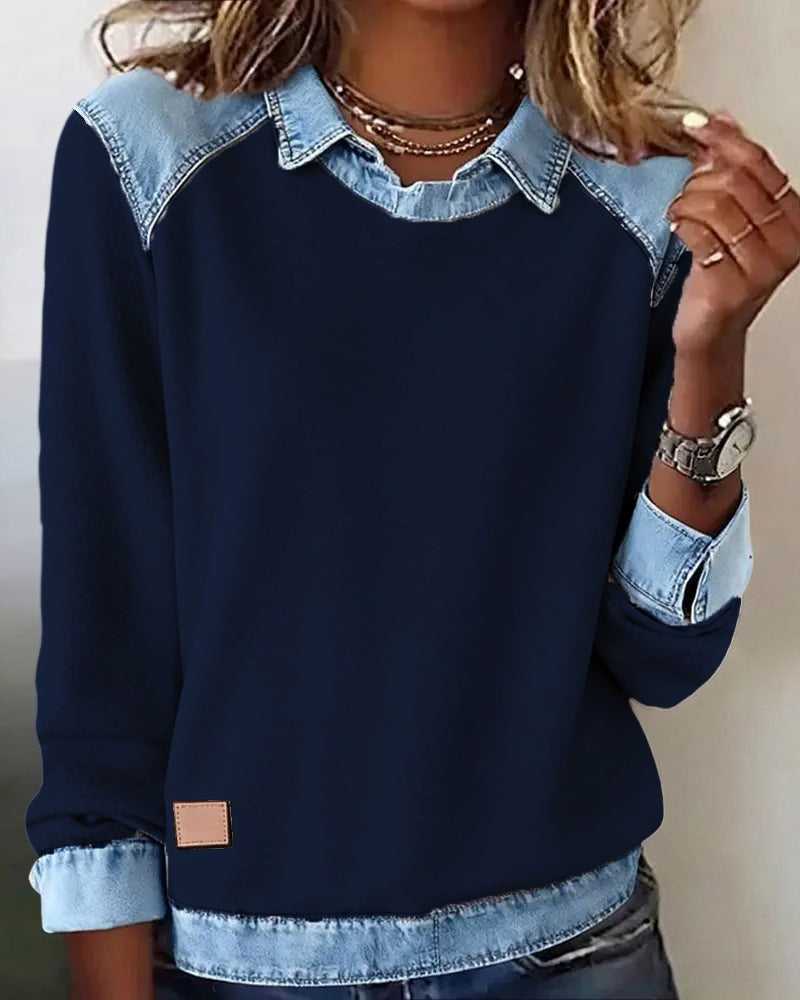 Erynelle™ | Bluza z Denimowym Kołnierzem w Stylu Casual