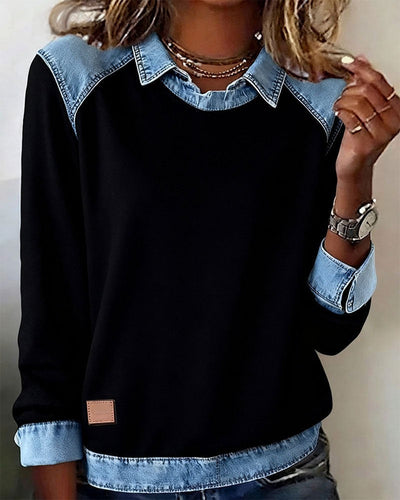 Erynelle™ | Bluza z Denimowym Kołnierzem w Stylu Casual