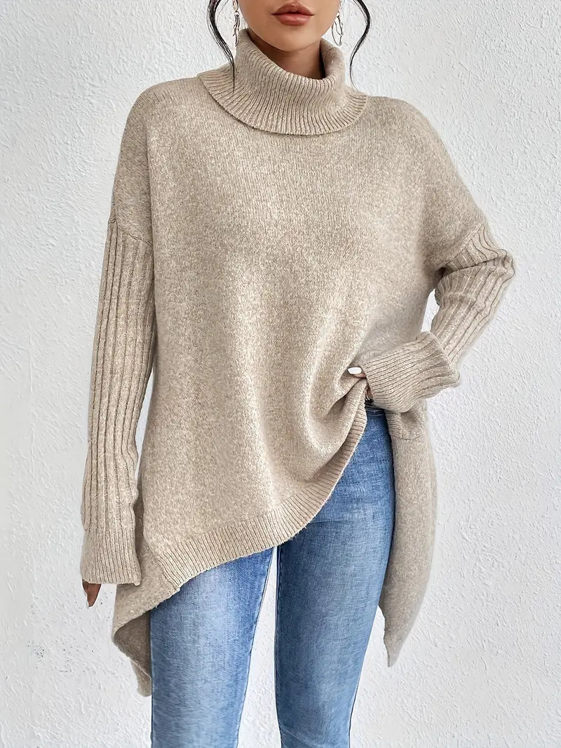 Dorwena™ | Sweter z Golfem o Asymetrycznym Kroju