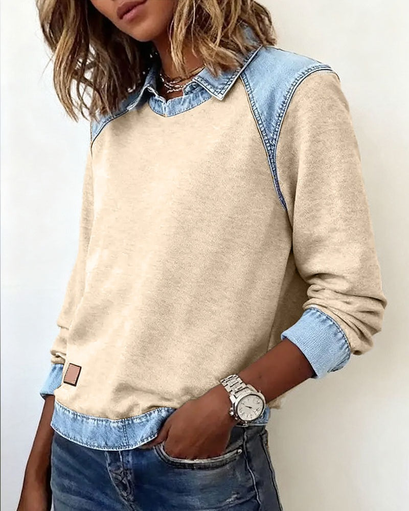 Erynelle™ | Bluza z Denimowym Kołnierzem w Stylu Casual
