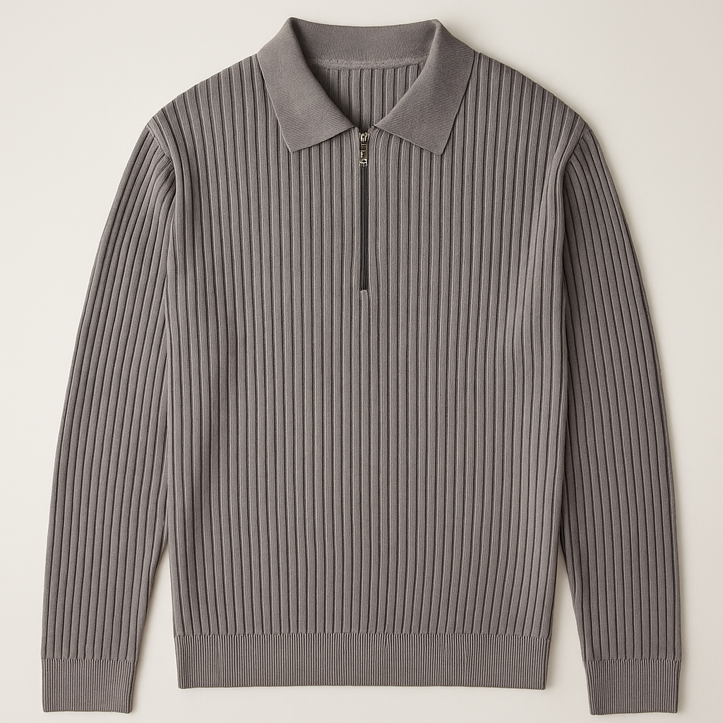 Cezary™ | Sweter z Kołnierzykiem i Zamkiem