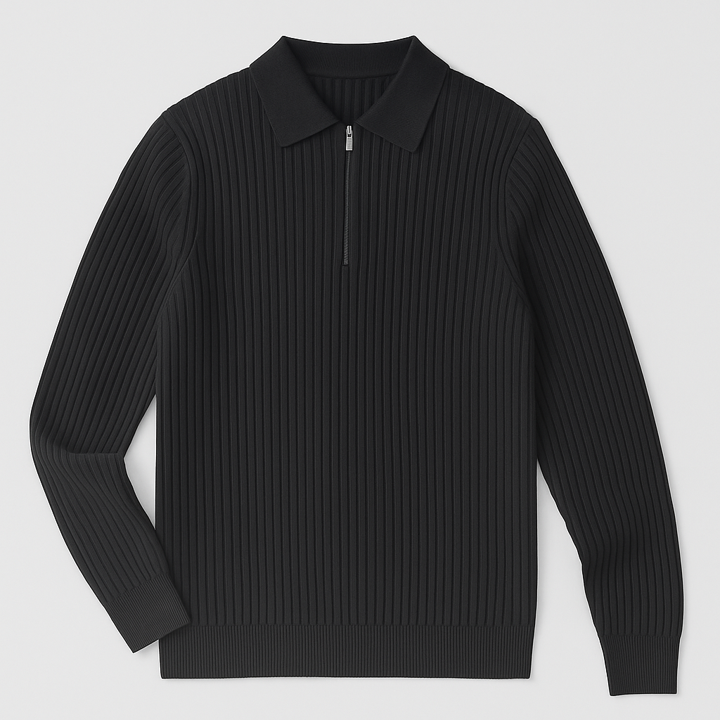 Cezary™ | Sweter z Kołnierzykiem i Zamkiem