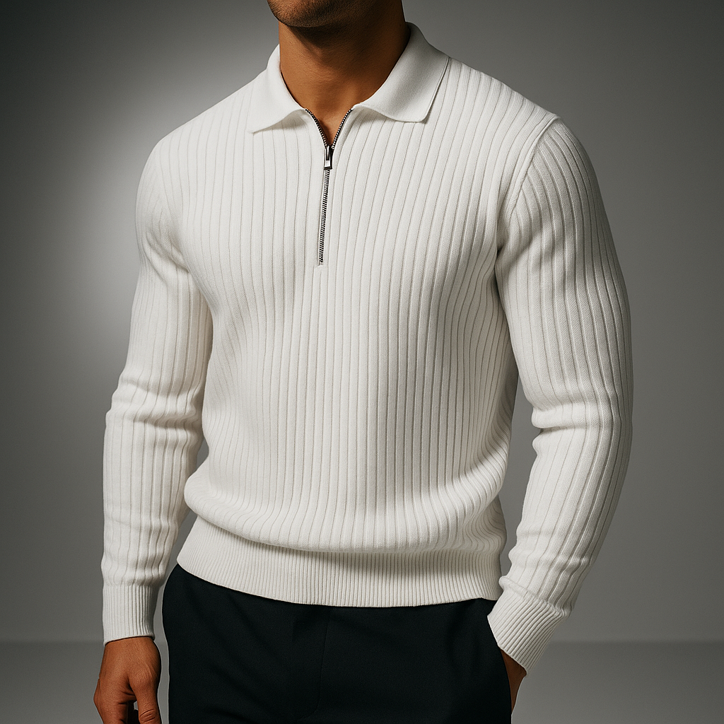 Cezary™ | Sweter z Kołnierzykiem i Zamkiem