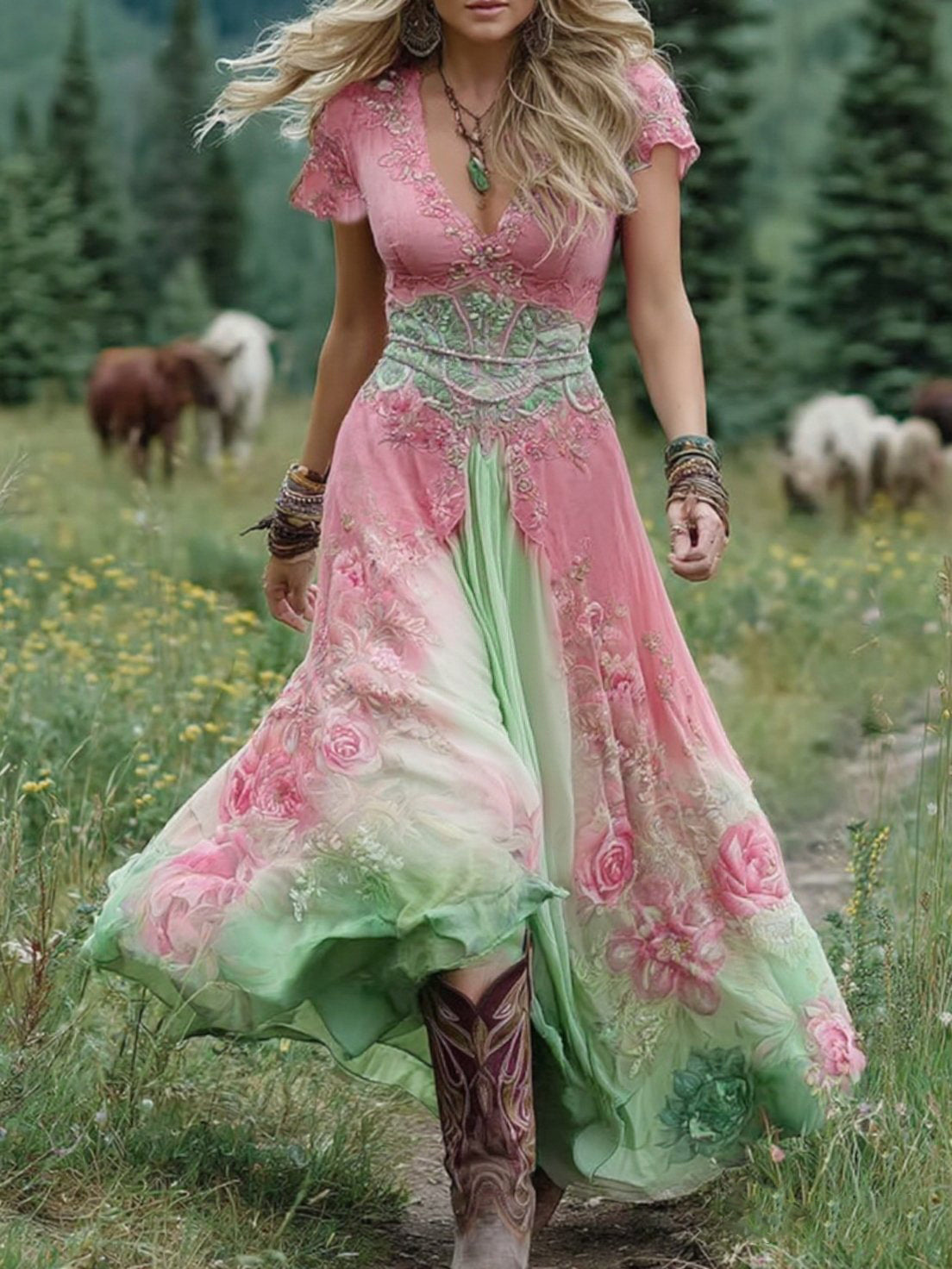 Kwiatkowski – Elegancka Suknia Maxi w Kwiatowych Odcieniach