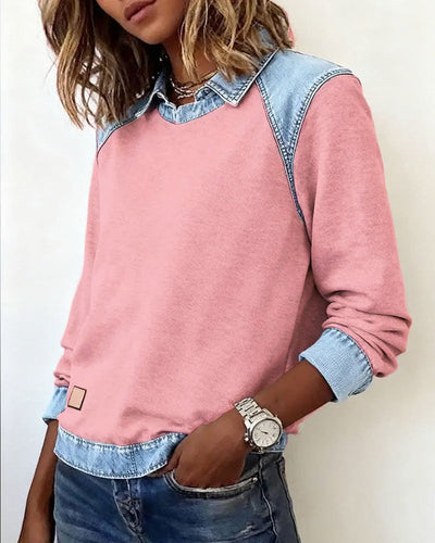 Erynelle™ | Bluza z Denimowym Kołnierzem w Stylu Casual