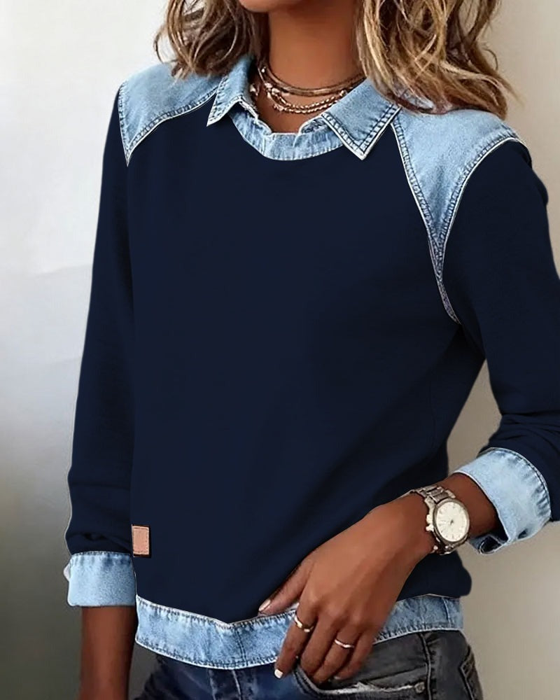 Erynelle™ | Bluza z Denimowym Kołnierzem w Stylu Casual