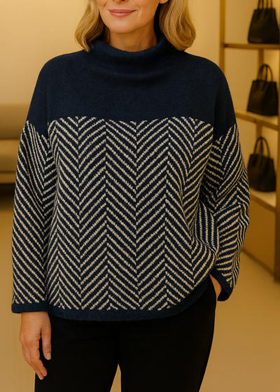Florianne™ | Stylowy Sweter z Wzorem w Jodełkę
