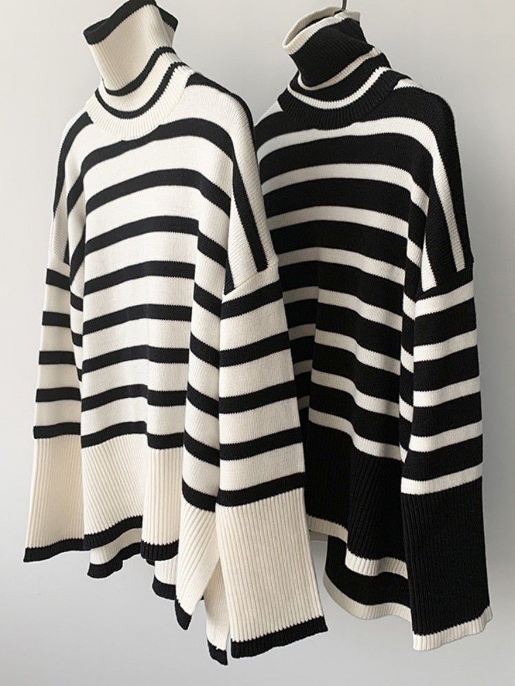 Vesolda™ | Sweter w Paski z Golfem w Stylu Retro