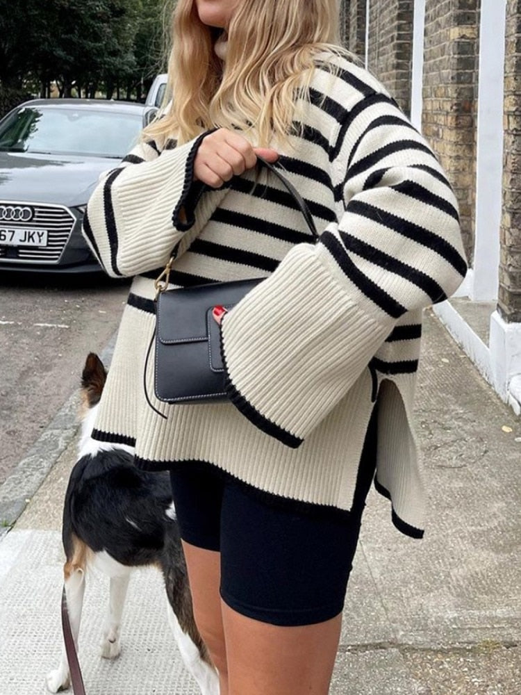 Vesolda™ | Sweter w Paski z Golfem w Stylu Retro