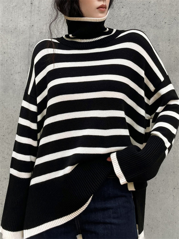 Vesolda™ | Sweter w Paski z Golfem w Stylu Retro