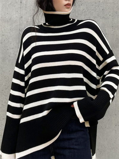 Vesolda™ | Sweter w Paski z Golfem w Stylu Retro