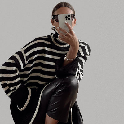 Vesolda™ | Sweter w Paski z Golfem w Stylu Retro