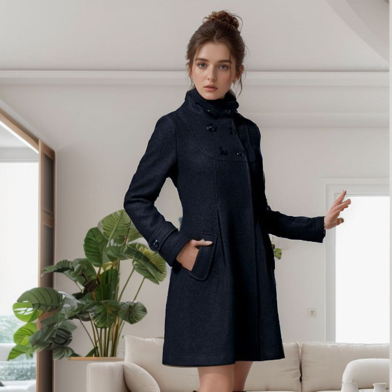 Grażyna™ | Elegancki Płaszcz z Kapturem i Guzikami
