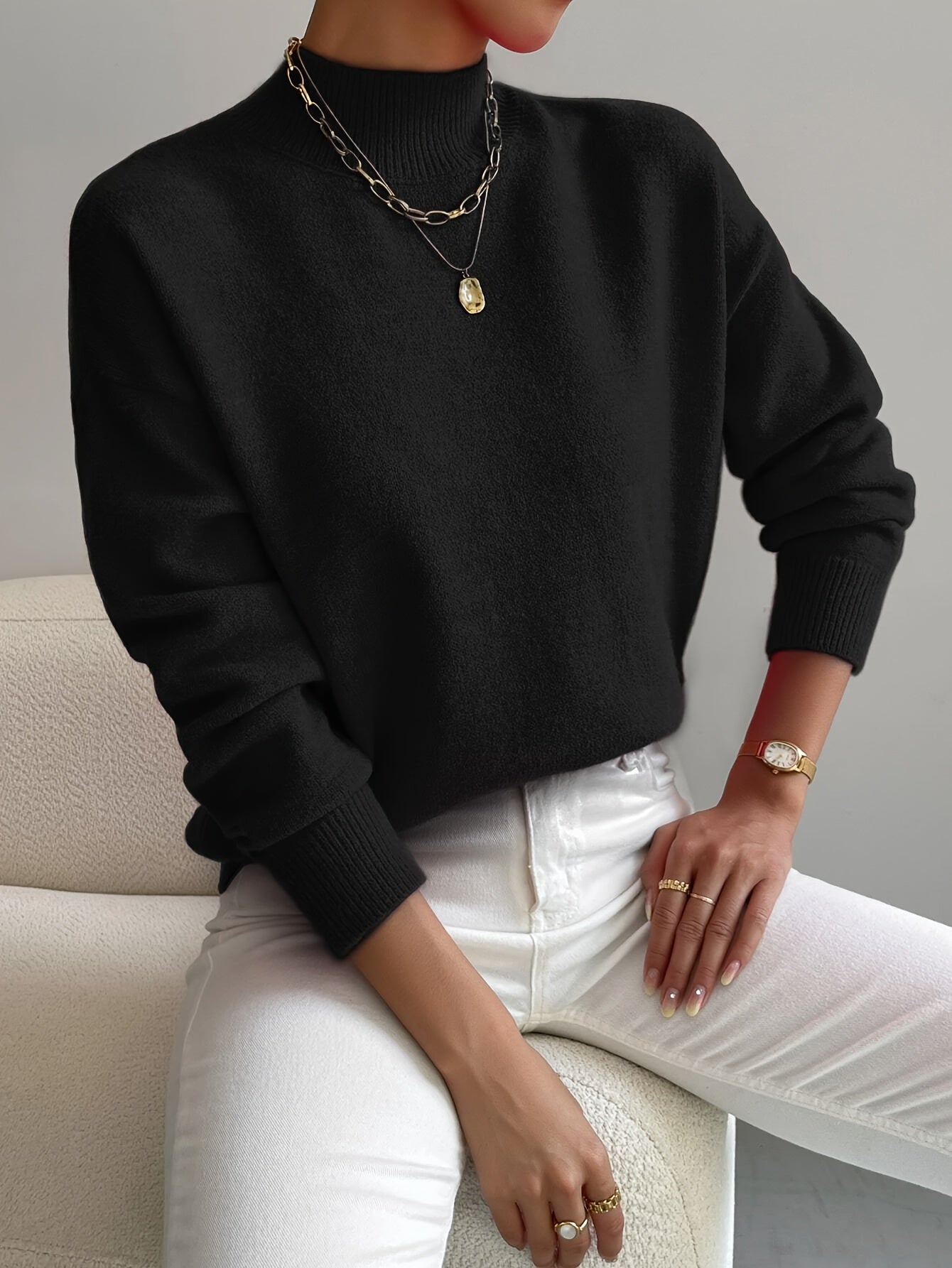 Darnela™ | Minimalistyczny Sweter z Wysokim Kołnierzem